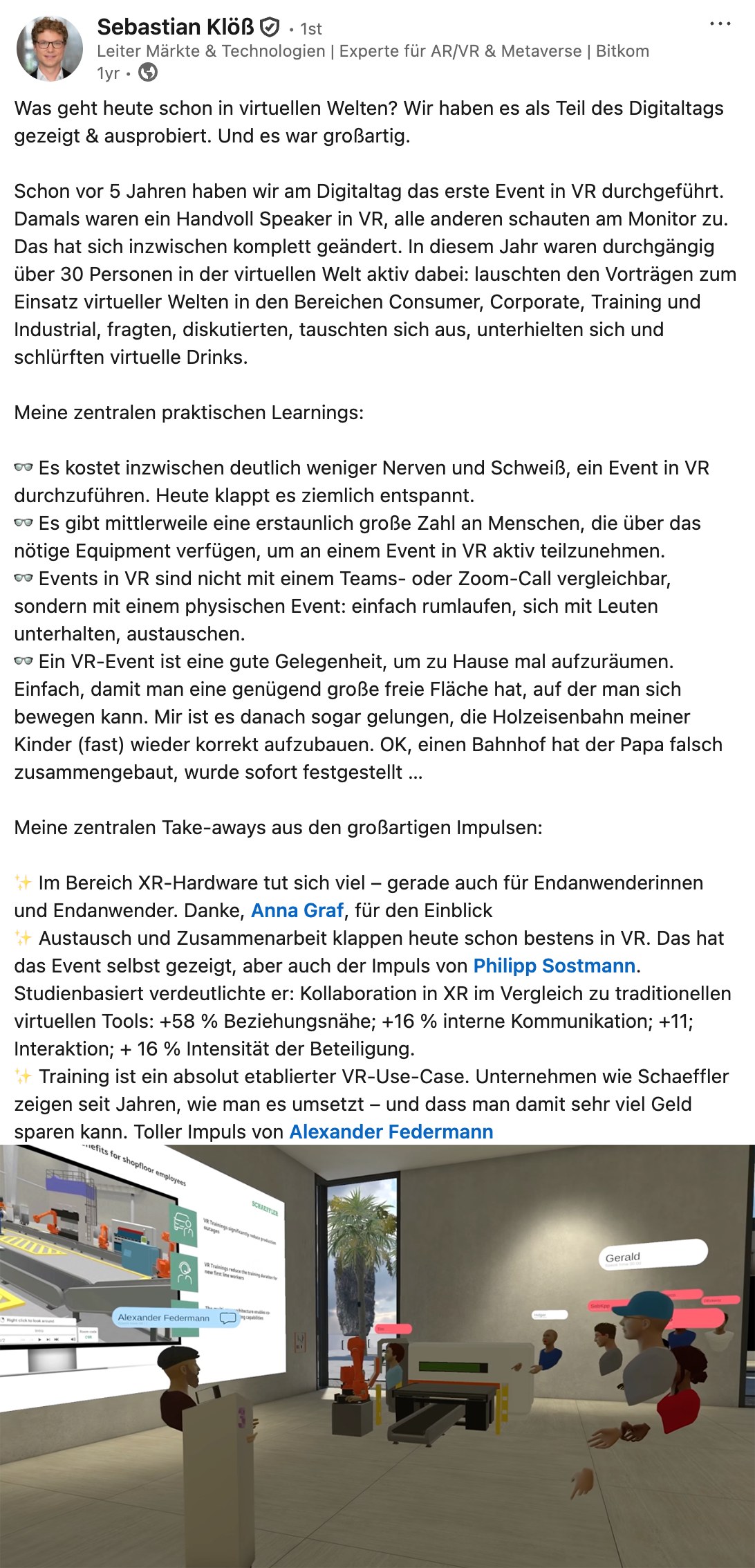 LinkedIn post by Sebastian Kloess about the Bitkom Digitaltag 2025 in RAUM